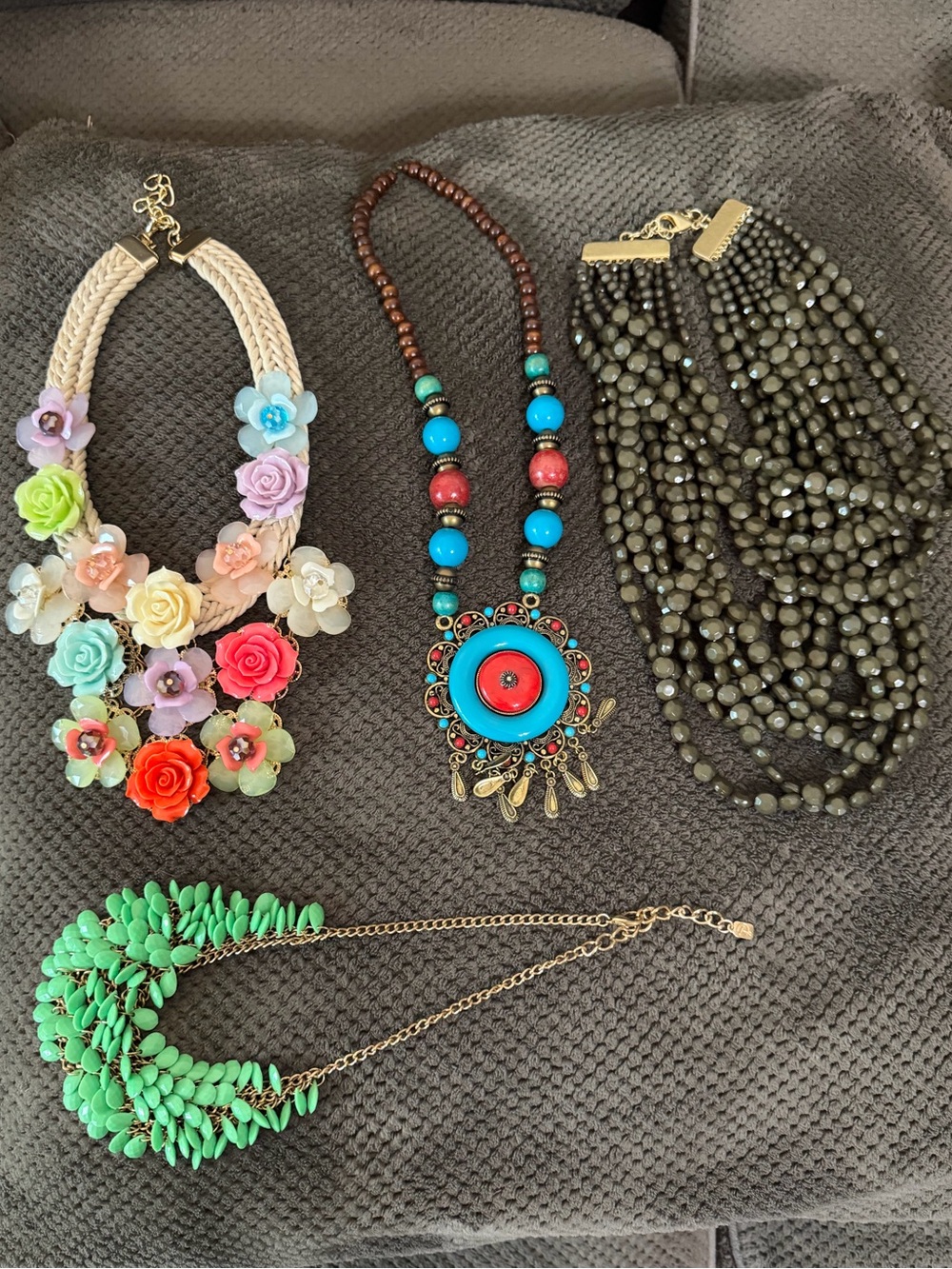 Floral Multicolor Statement Necklace - Unbranded